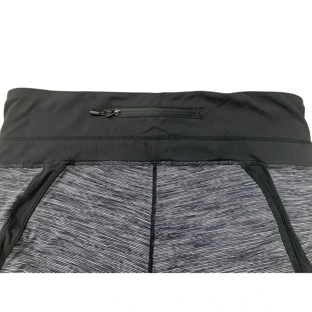 Lululemon Wunder Under Crop Leggings Black Grey Heathered Zip Pocket Size 10‎